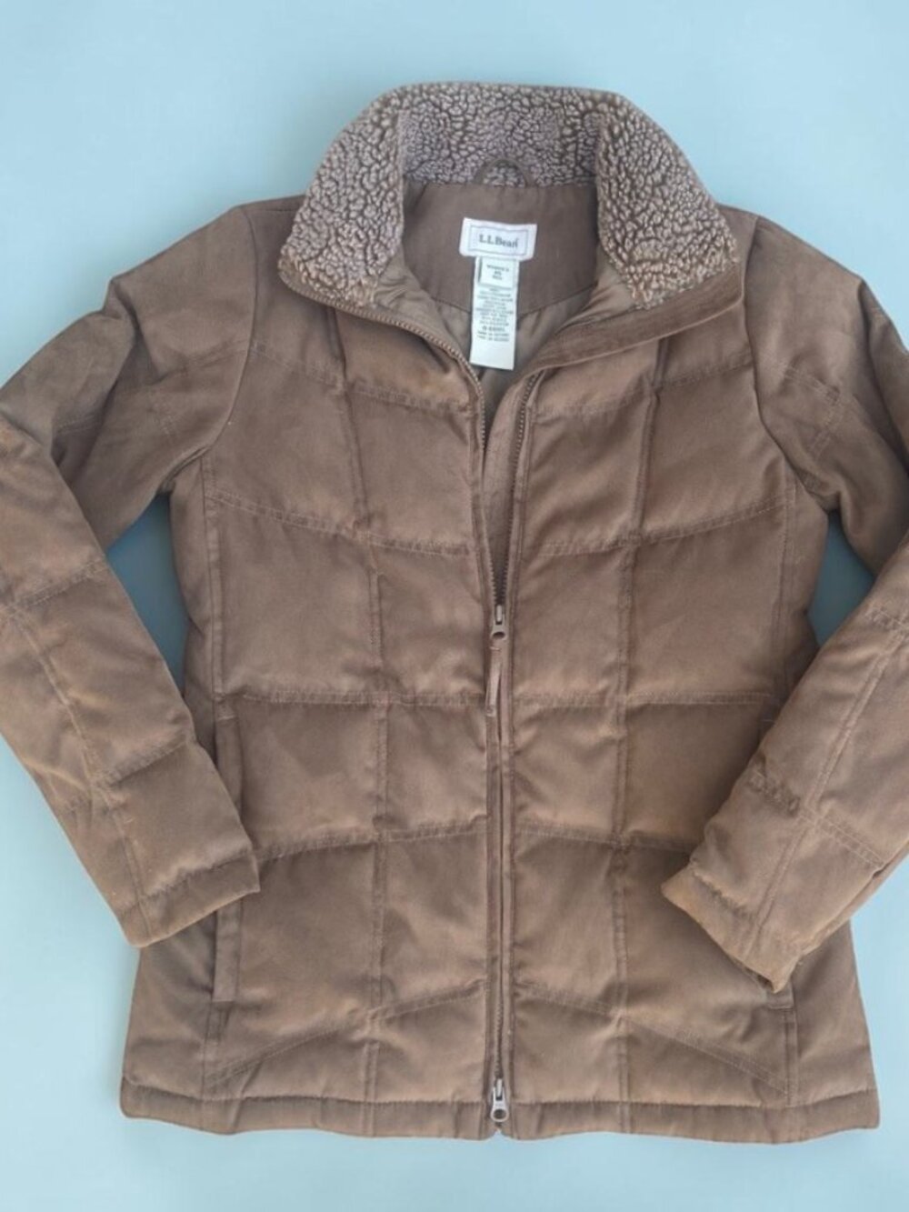 LL Bean Brown Goose Down Quilted Sherpa Collar Puffer Jacket XS - Picture 3 of 6